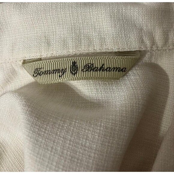 Tommy Bahama Mens Large 100% Silk Hawaiian Shirt Beige Floral Embroidered Design - Picture 6 of 10